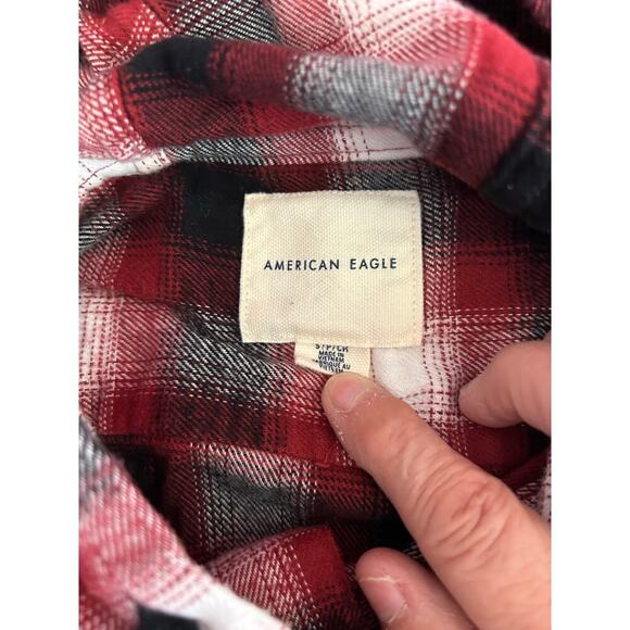 AMERICAN EAGLE Men’s Button Down Hooded Plaid Flannel Shirt / Size: Small - Picture 4 of 7
